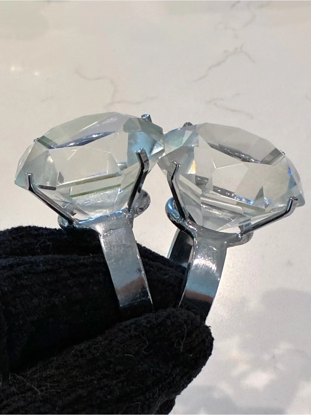 Vintage Giant Glass Diamond Ring Napkin Holders / Paperweights (Set of 2)